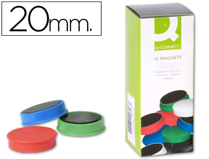 Iman para sujecion q-connect ideal para pizarras magneticas20 mm colores surtidos caja de 10 unidades