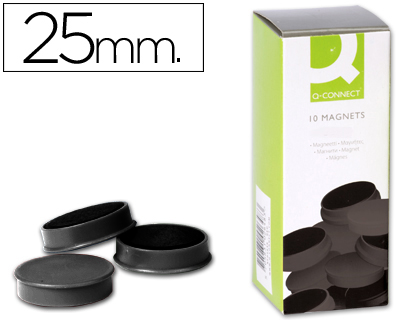 Iman para sujecion q-connect ideal para pizarras magneticas25 mm negro caja de 10 unidades