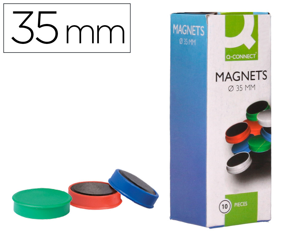 Iman para sujecion q-connect ideal para pizarras magneticas35 mm colores surtidos caja de 10 unidades