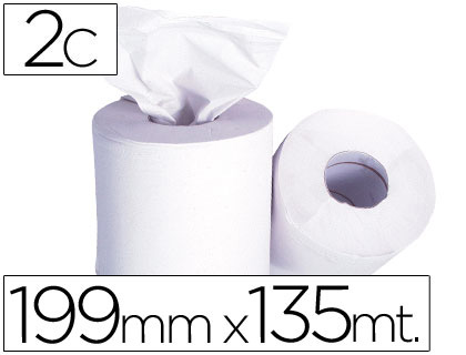 Papel secamanos 2 capas 199 mm x 135 mt mandril 70 mm diametro 197 mm