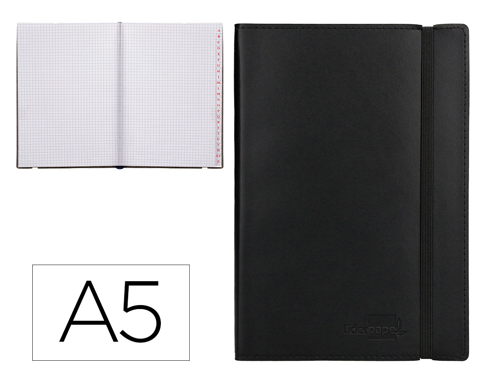 Libreta indice liderpapel similpiel a5 120 hojas 70g/m2 color negro