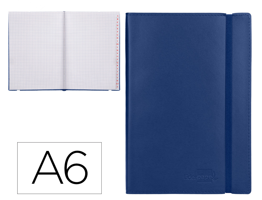 Libreta indice liderpapel similpiel a6 120 hojas 70g/m2 color azul