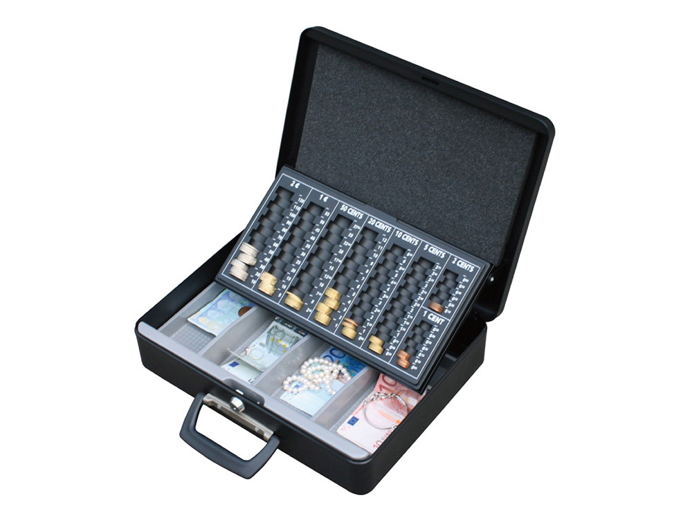 Caja caudales q-connect 14,5" 370x290x110 mm con portamonedas y bandeja para billetes