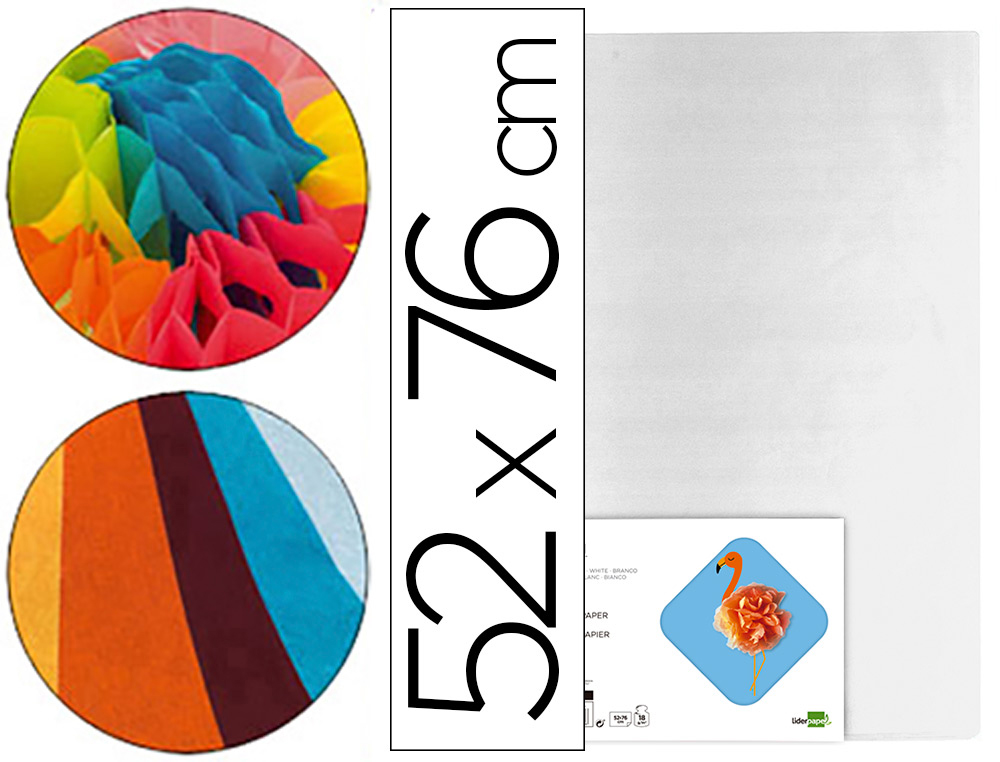 Papel seda liderpapel blanco 52x76 cm 18 gr paquete de 25 hojas