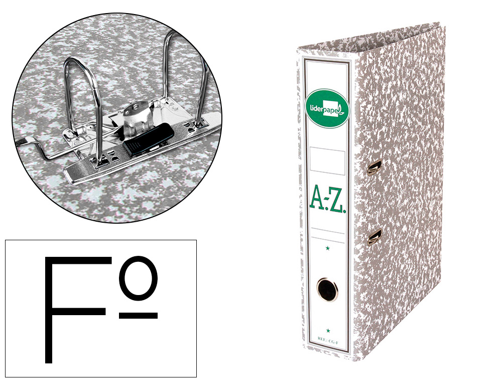 Archivador de palanca liderpapel folio classic grey carton entrecolado con rado lomo 75mm gris compresor metalic