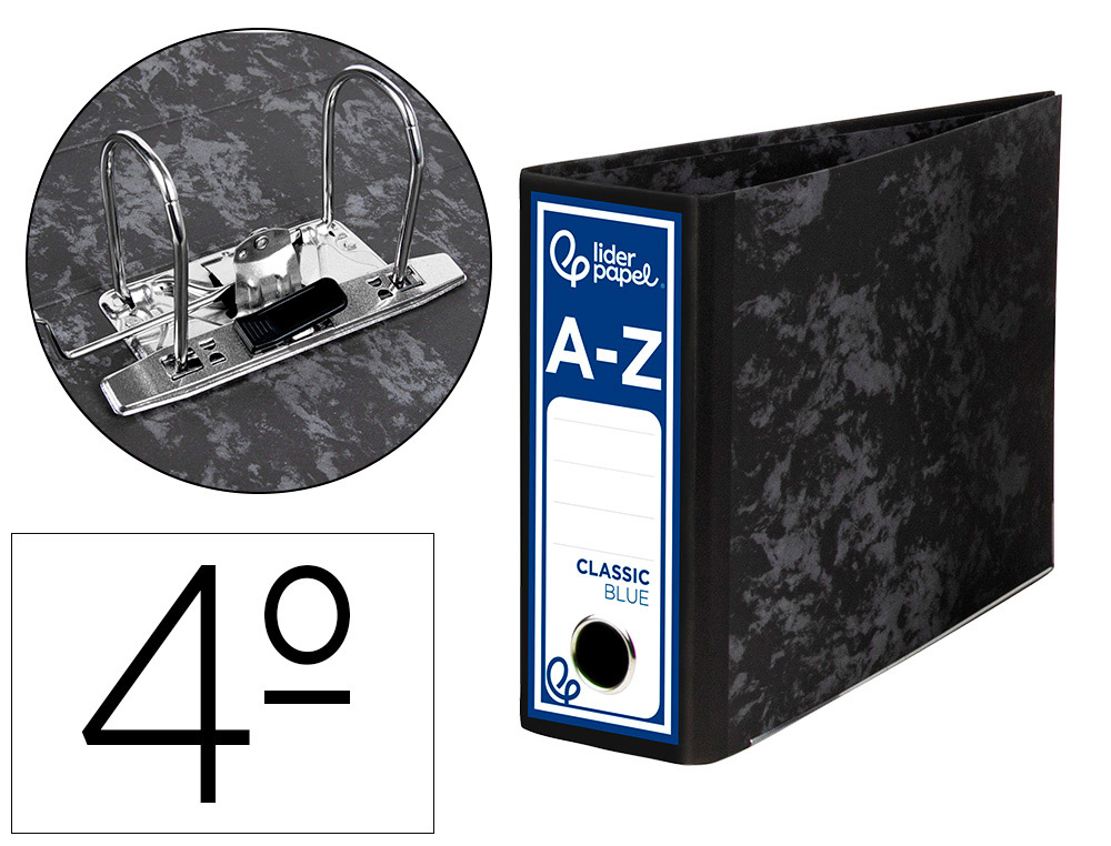 Archivador de palanca liderpapel cuarto apaisado classic blue sin rado lomo 80mm negro compresor metalico