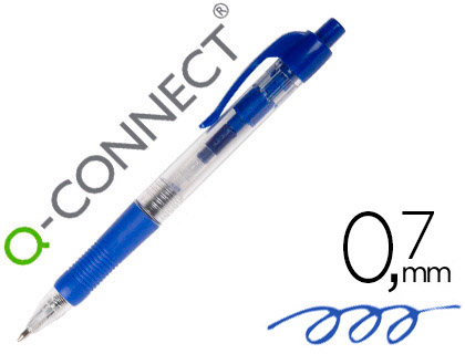 Boligrafo q-connect retractil con sujecion de caucho tinta aceite 0,7 mm color azul