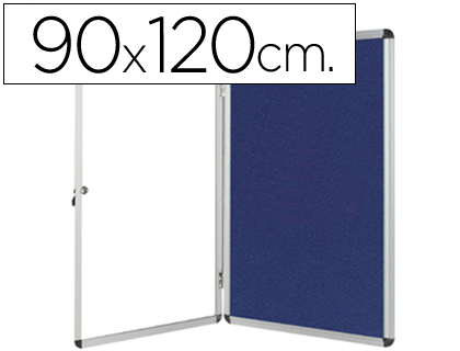 Vitrina de anuncios q-connect mural grande fieltro azul con puerta y marco con cerradura 120x90 cm
