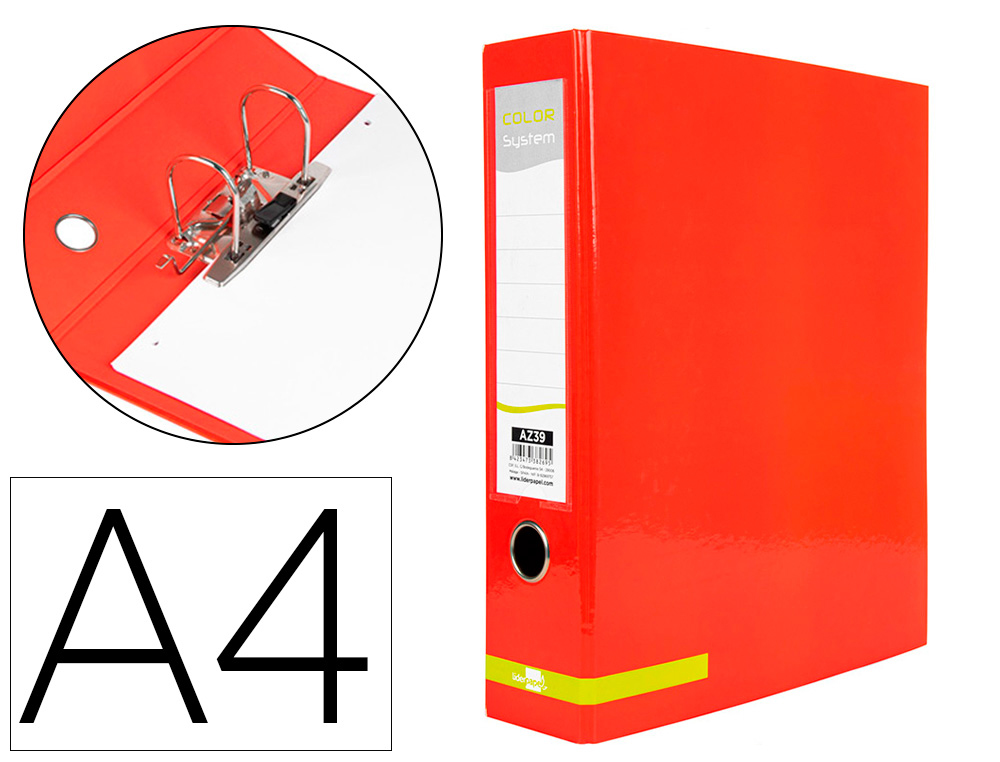 Archivador de palanca liderpapel a4 color system forrado sin rado lomo 80mm rojo compresor metalico