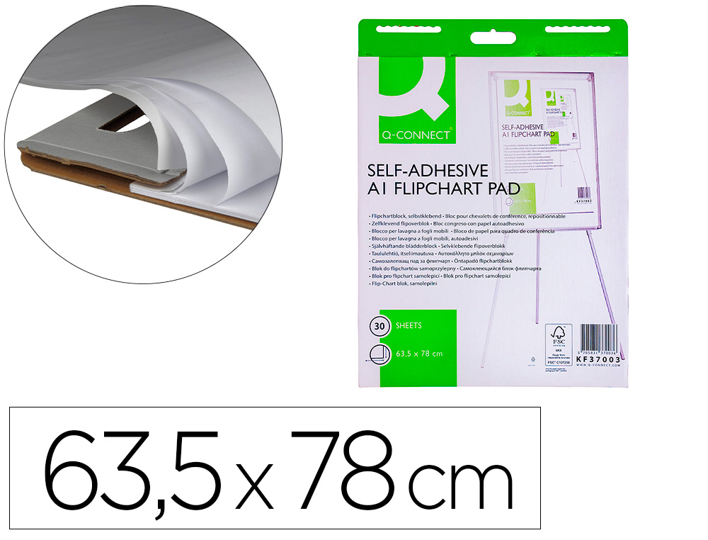 Bloc congreso q-connect papel autoadhesivo 635x830 mm fsc 30 hojas 70g/m2