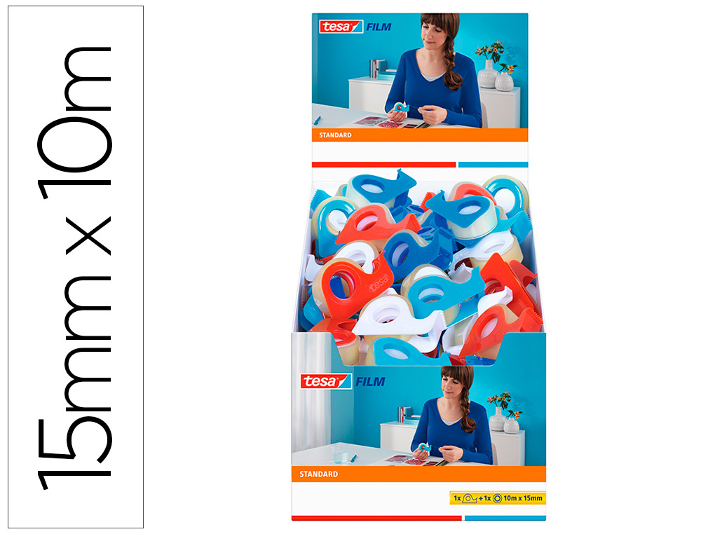 Cinta adhesiva tesa standard con dispensador 10 mt x 15 mm