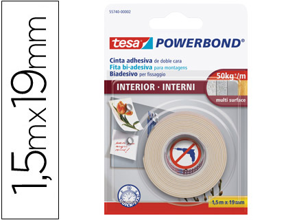 Cinta doble cara tesa interiores 1,5 mt x 19 mm