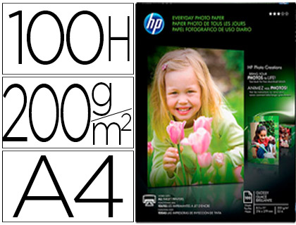 Papel fotografico hp din a4 semi glossy 200 gr paquete de 100 hojas