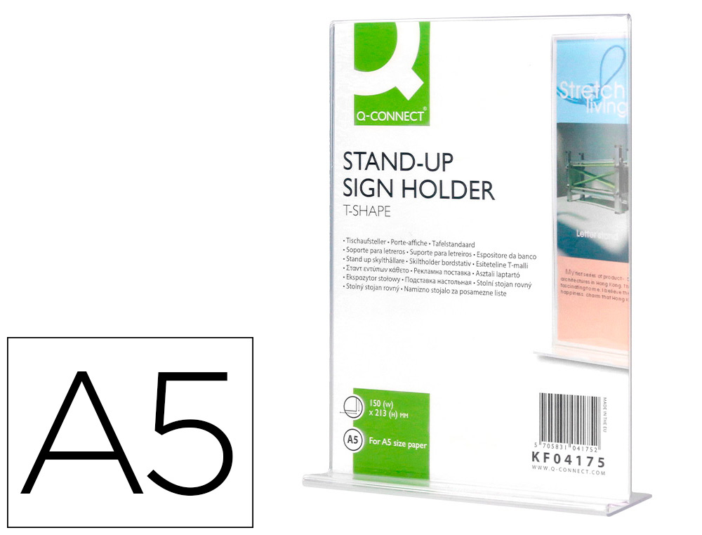 Expositor sobremesa q-connect con forma de t metacrilato tamaño a5 a dos caras