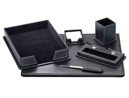 Escribania sobremesa q-connect similpiel negro juego de 6 piezas