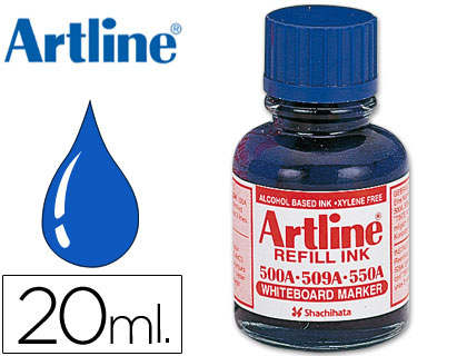 Tinta artline azul para rotulador pizarra blanca 500a bote 20 ml