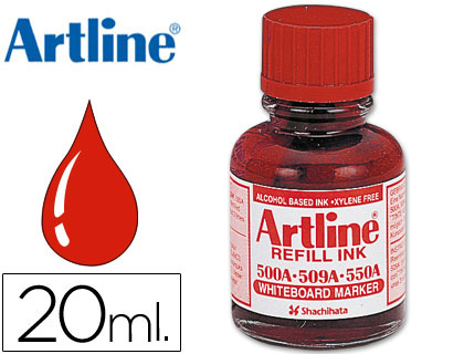 Tinta artline rojo para rotulador pizarra blanca 500a bote 20 ml