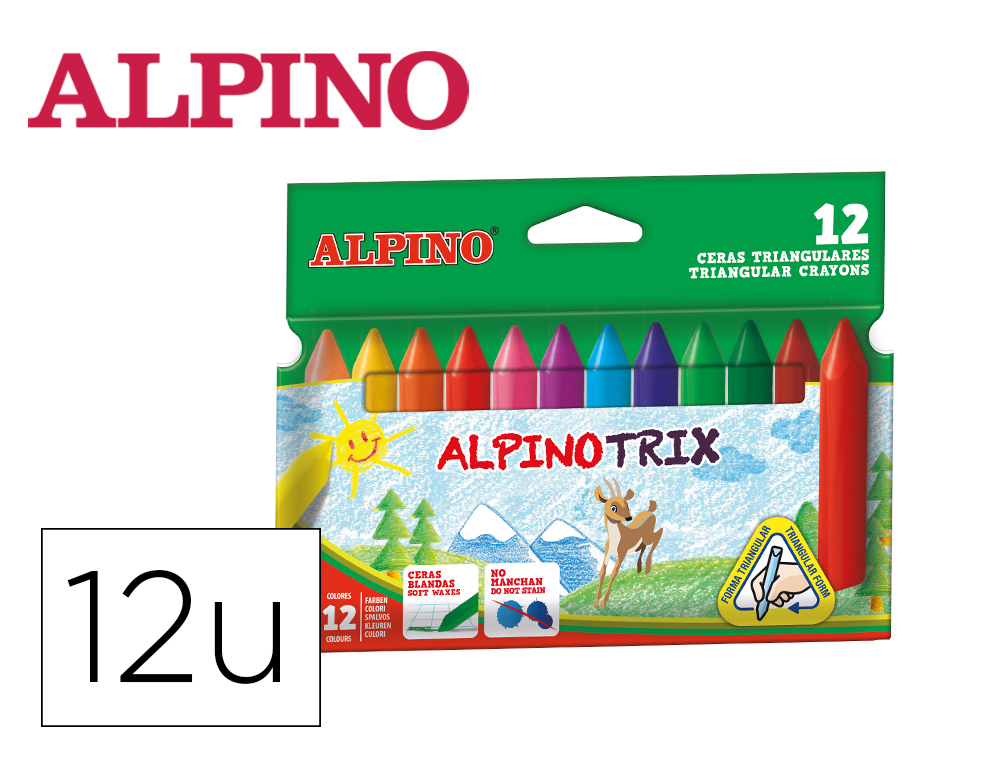 Lapices cera alpinotrix triangulares caja 12 colores