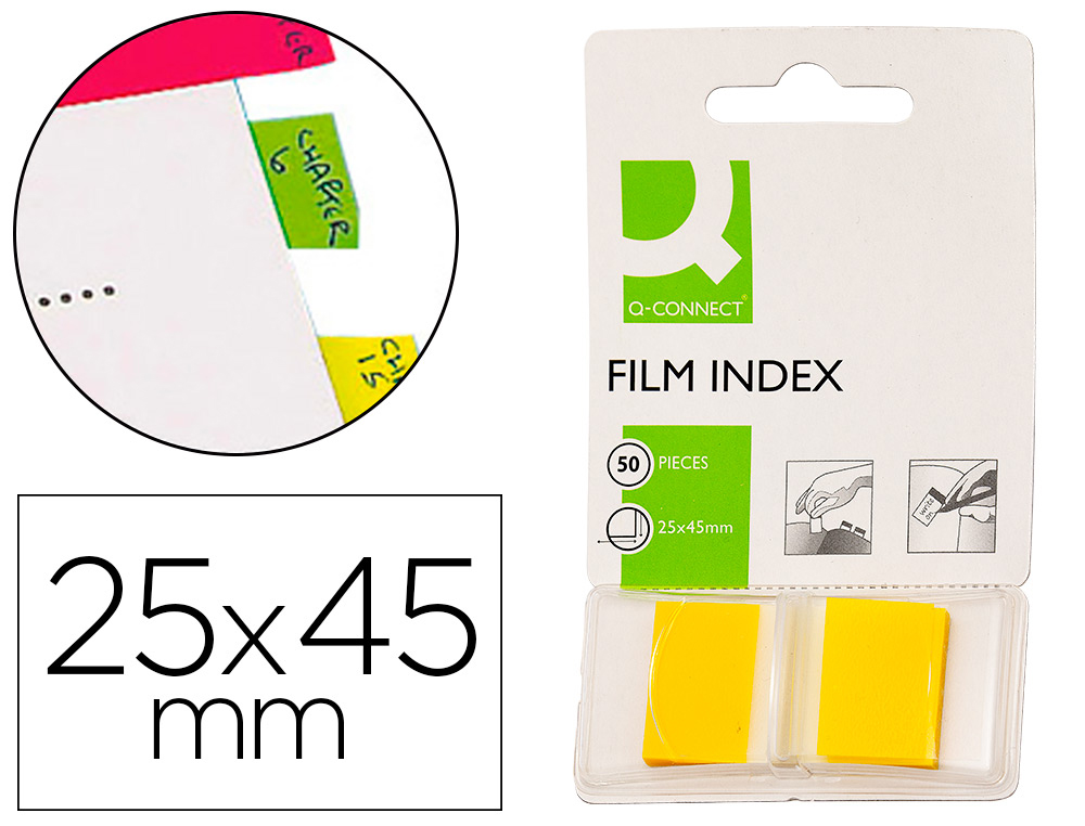 Banderitas separadoras q-connect amarillas dispensador de 50 unidades