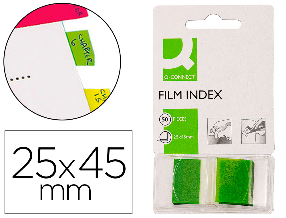 Banderitas separadoras q-connect verdes dispensador de 50 unidades