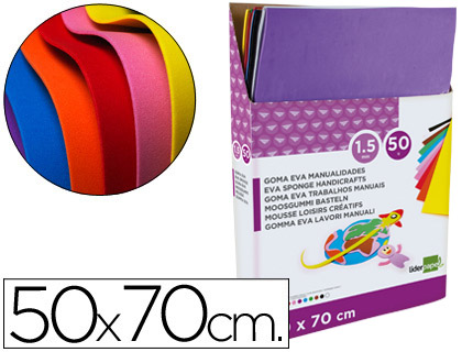 Goma eva liderpapel expositor de 50 planchasx10 colores surtidos 50x70 cm 1,5 mm espesor