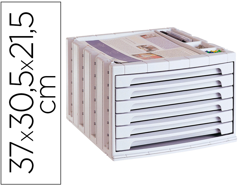 Fichero cajones de sobremesa archivo 2000 305x370x215 mm bandeja organizadora superior 6 cajones gris opaco