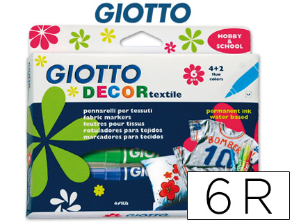 Rotulador giotto decor textile para camisetas caja de 6 unidades colores surtidos