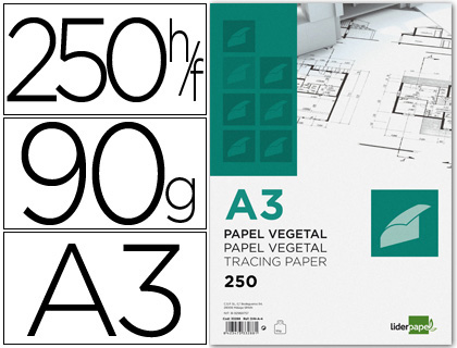 Papel dibujo liderpapel 297x420mm 90g/m2 vegetal
