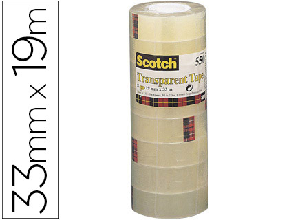 Cinta adhesiva scotch acordeon 550 33 mt x 19 mm pack de 8 unidades