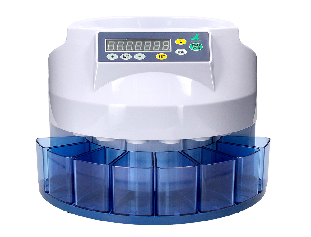 Contador y clasificador de mon edas q-connect suma resta y totaliza 216 monedas/minuto