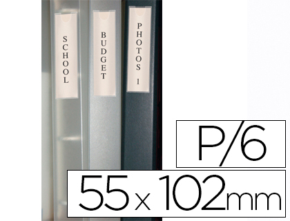 Funda autoadhesiva q-connect para lomo de carpeta 55x102mmpack de 6 unidades