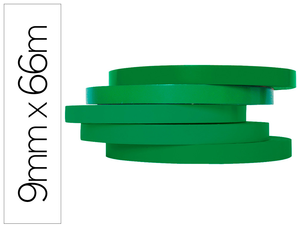 Cinta adhesiva q-connect 66 mt x 9 mm verde para cerrar bolsas