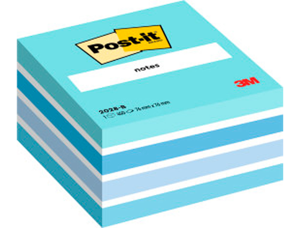 Bloc de notas adhesivas quita y pon post-it 76x76 mm cubo color azul pastel 450 hojas
