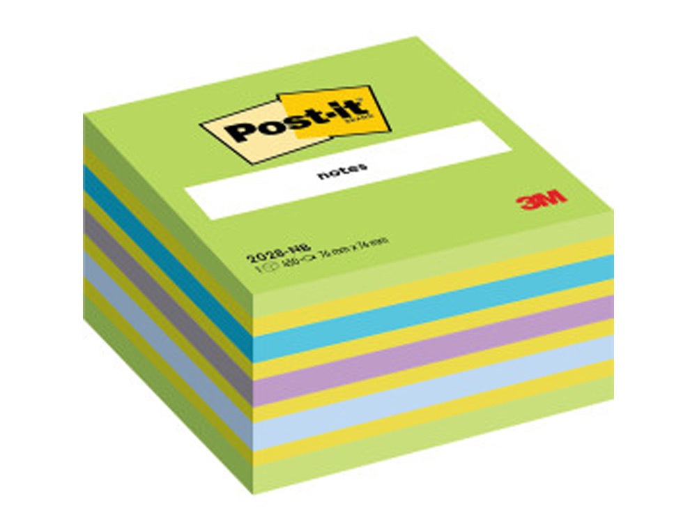 Bloc de notas adhesivas quita y pon post-it 76x76 mm cubo color azul y verde 450 hojas