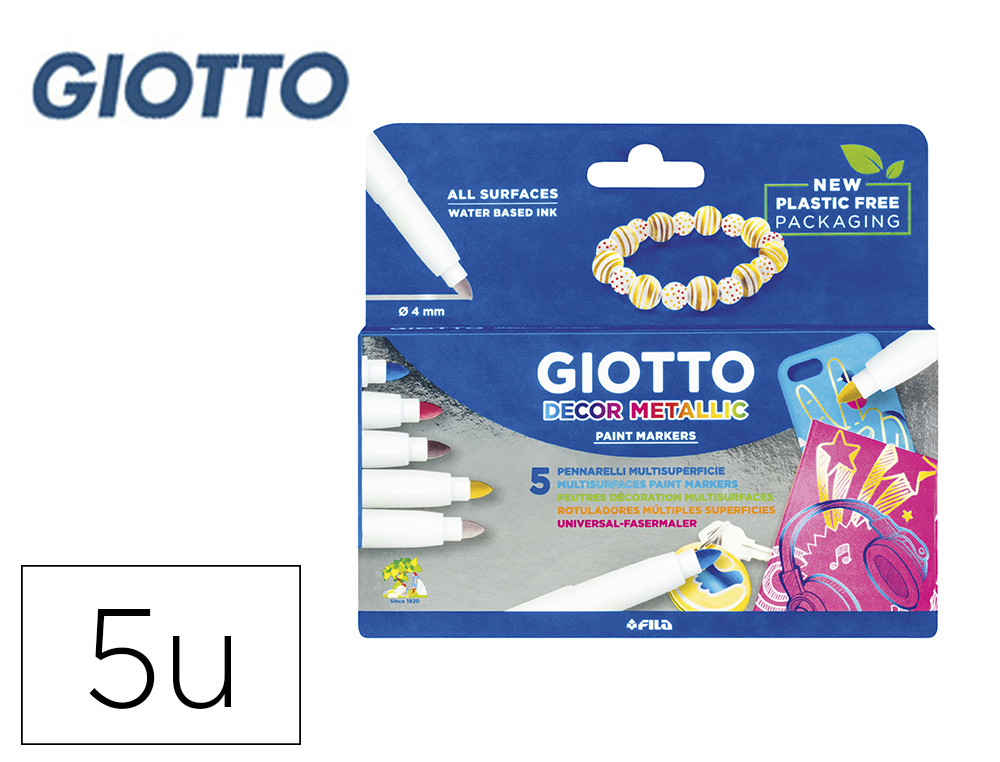 Rotulador giotto decor metal caja de 5 unidades colores surtidos