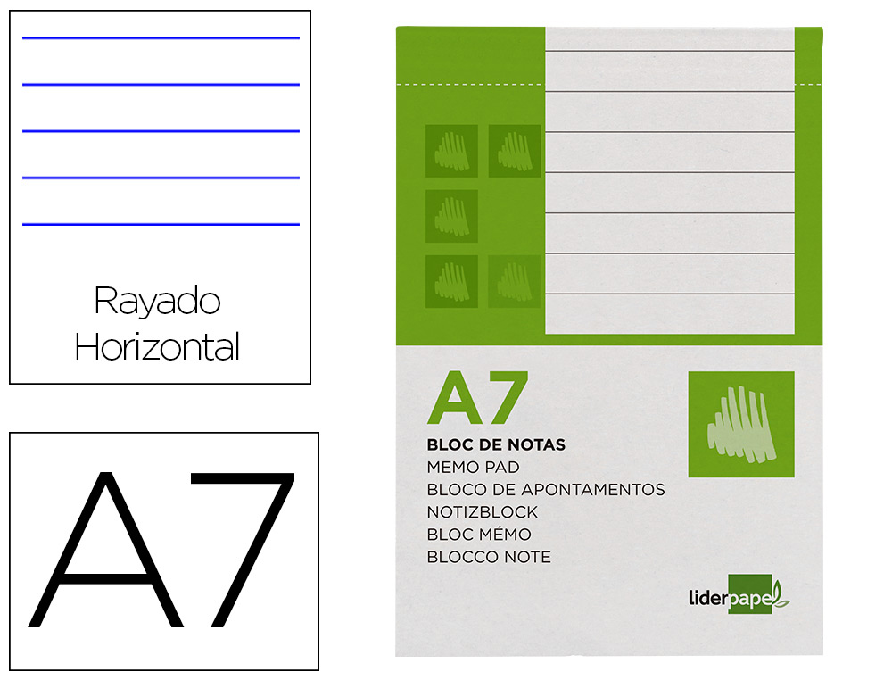 Bloc notas liderpapel horizontal a7 80 hojas 60g/m2 perforado