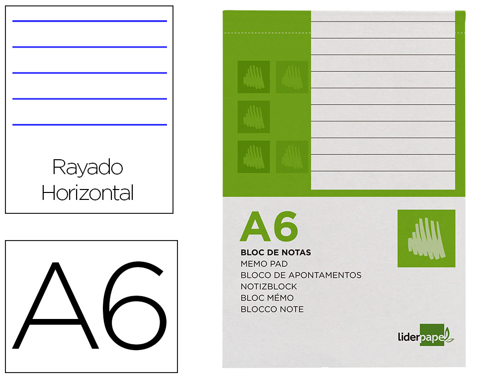 Bloc notas liderpapel horizontal a6 80 hojas 60g/m2 perforado
