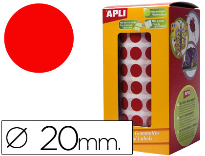 Gomets autoadhesivos circulares 20mm rojo rollo de 1770 unidades