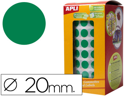 Gomets autoadhesivos circulares 20mm verde rollo de 1770 unidades