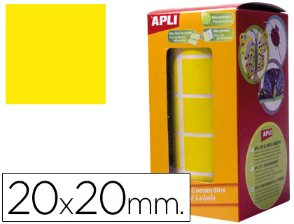 Gomets autoadhesivos cuadrados 20x20 mm amarillo rollo de 1770 unidades