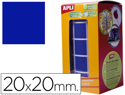 Gomets autoadhesivos cuadrados 20x20 mm azul rollo de 1770 unidades