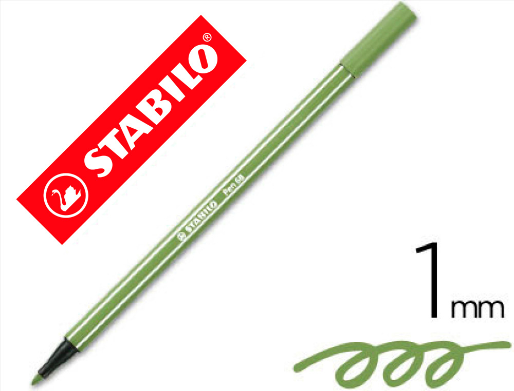 Rotulador stabilo acuarelable pen 68 verde hoja punta gruesa 1mm