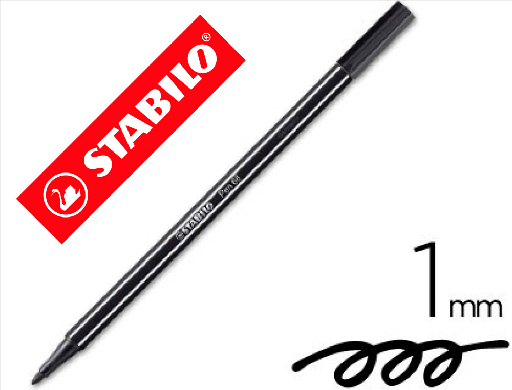 Rotulador stabilo acuarelable pen 68 negro punta gruesa 1mm