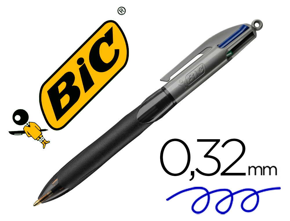 Boligrafo bic cuatro colores con grip colore negro punta 1,3 mm