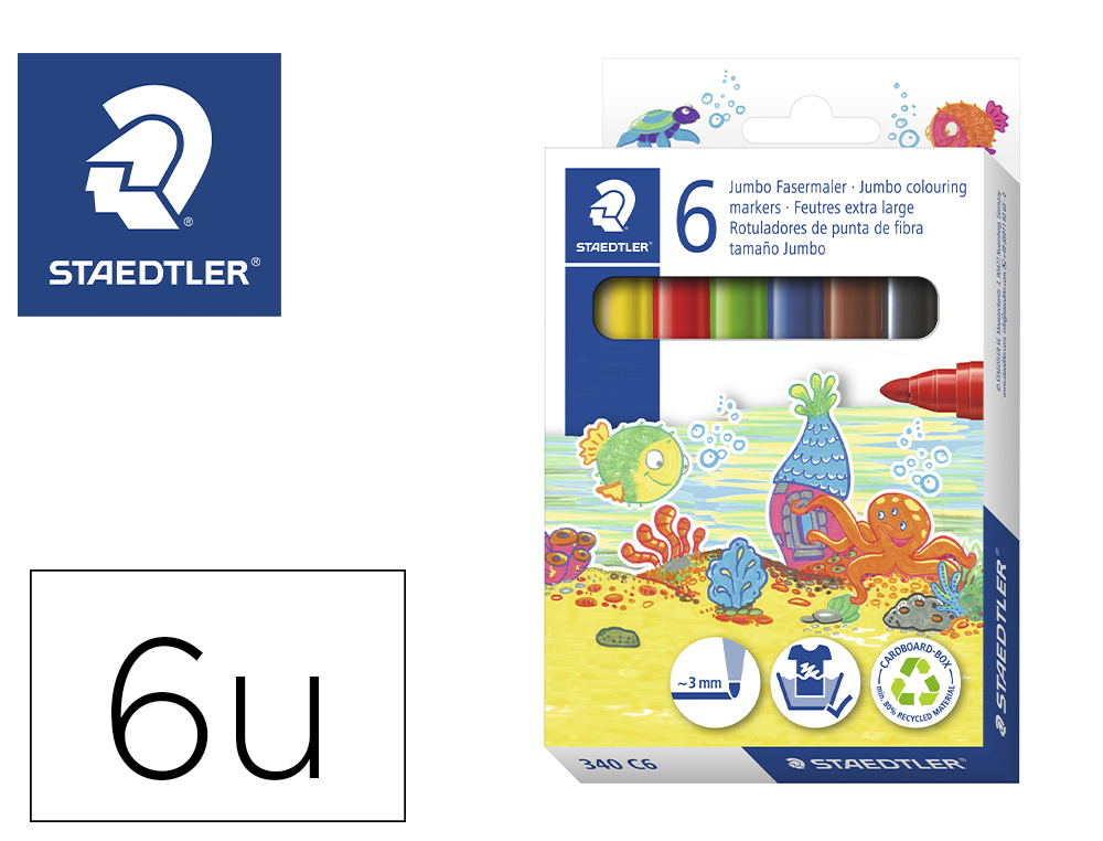 Rotulador staedtler color jumbo trazo 3 mm estuche de 6 unidades colores surtidos