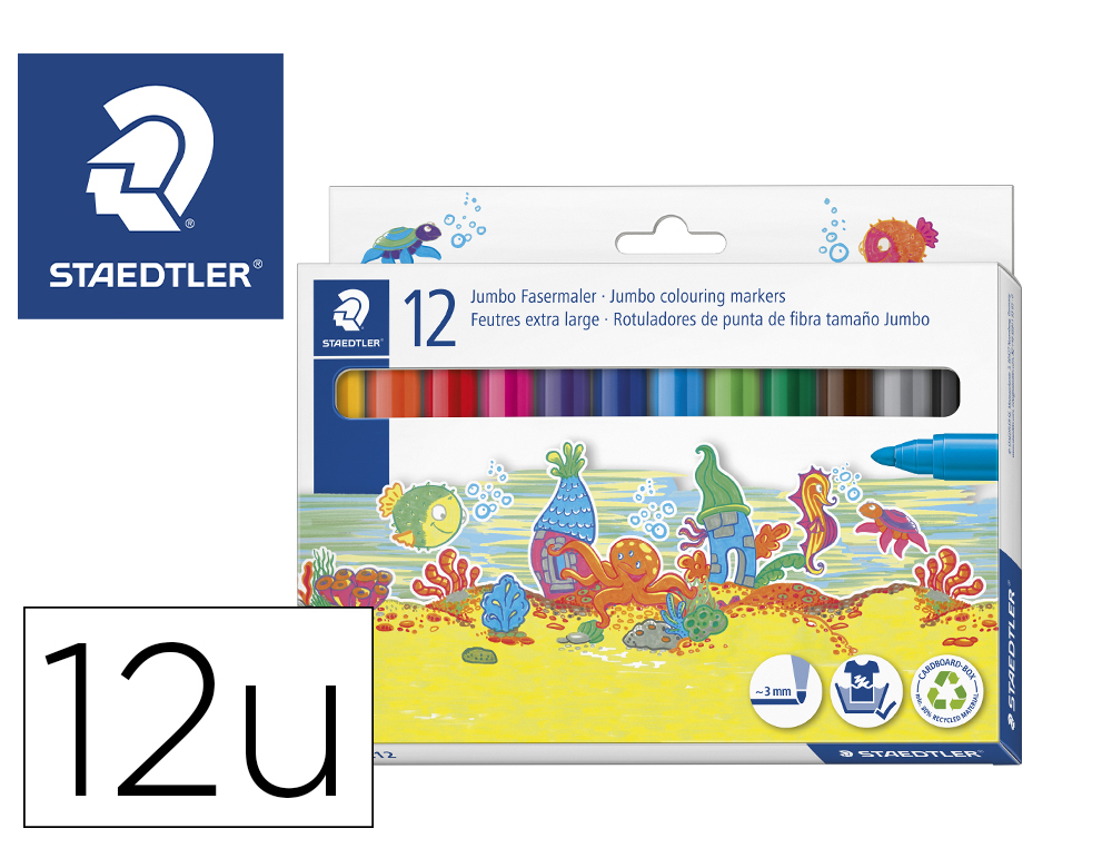 Rotulador staedtler color jumbo trazo 3 mm estuche de 12 unidades colores surtidos