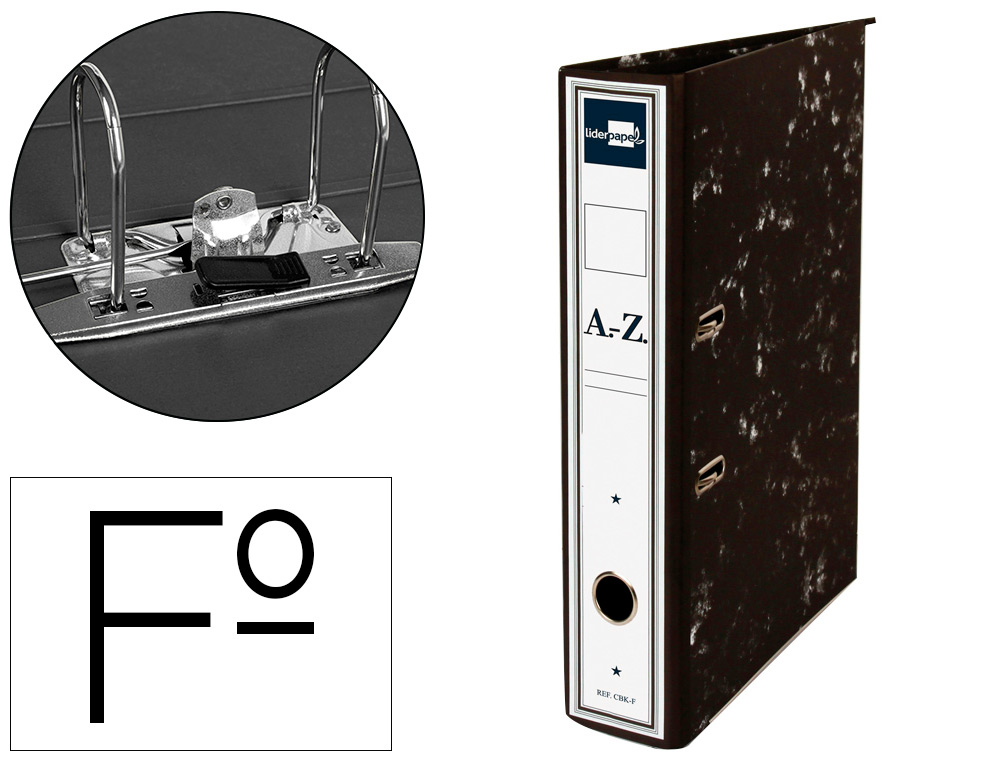 Archivador de palanca liderpapel folio classic carton entrecolado con rado lomo 52mm negro compresor metalico