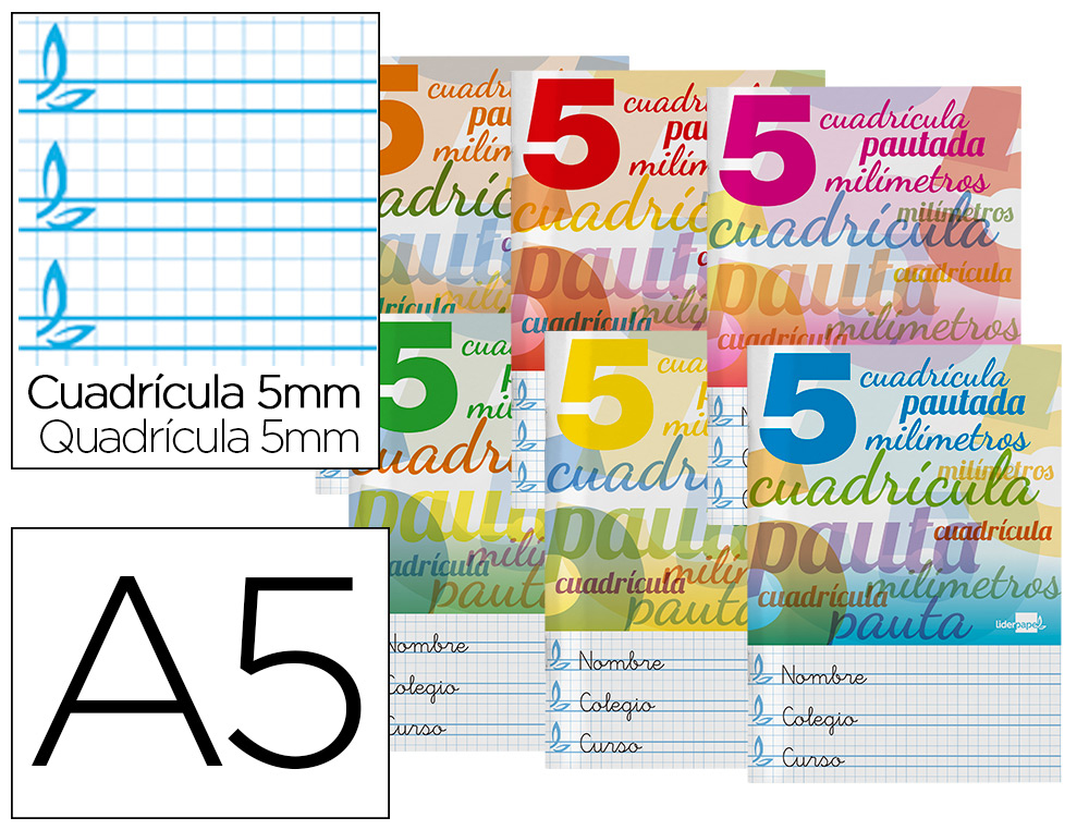 Libreta liderpapel pautaguia tapa cartoncillo 32 hojas din a5 70 g cuadriculado pautado 5 mm