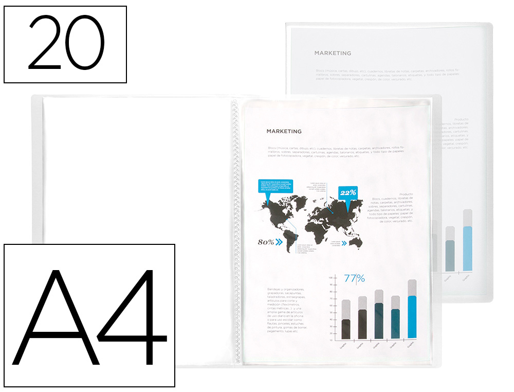 Carpeta liderpapel escaparate 47044 20 fundas polipropileno din a4 transparente translucido