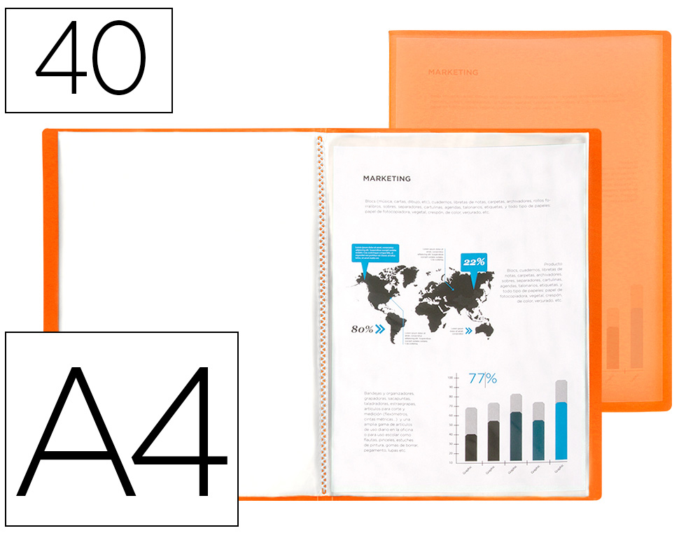 Carpeta liderpapel escaparate 47051 40 fundas polipropileno traslucida din a4 naranja frosty